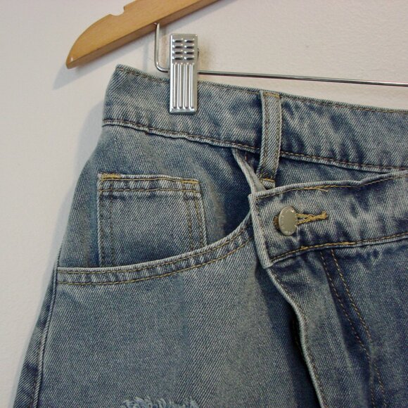 Denim Distressed Midi Skirt Western Cowgirl Boho Raw Hem SHEIN Curve 0XL or 12 - Picture 7 of 14